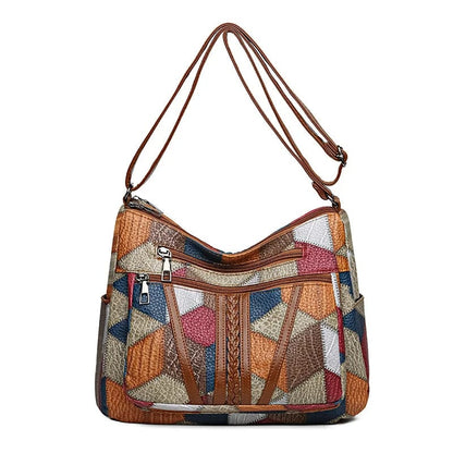 Damska Torba na Ramię z Wielobarwnym Wzorem Patchwork - 8