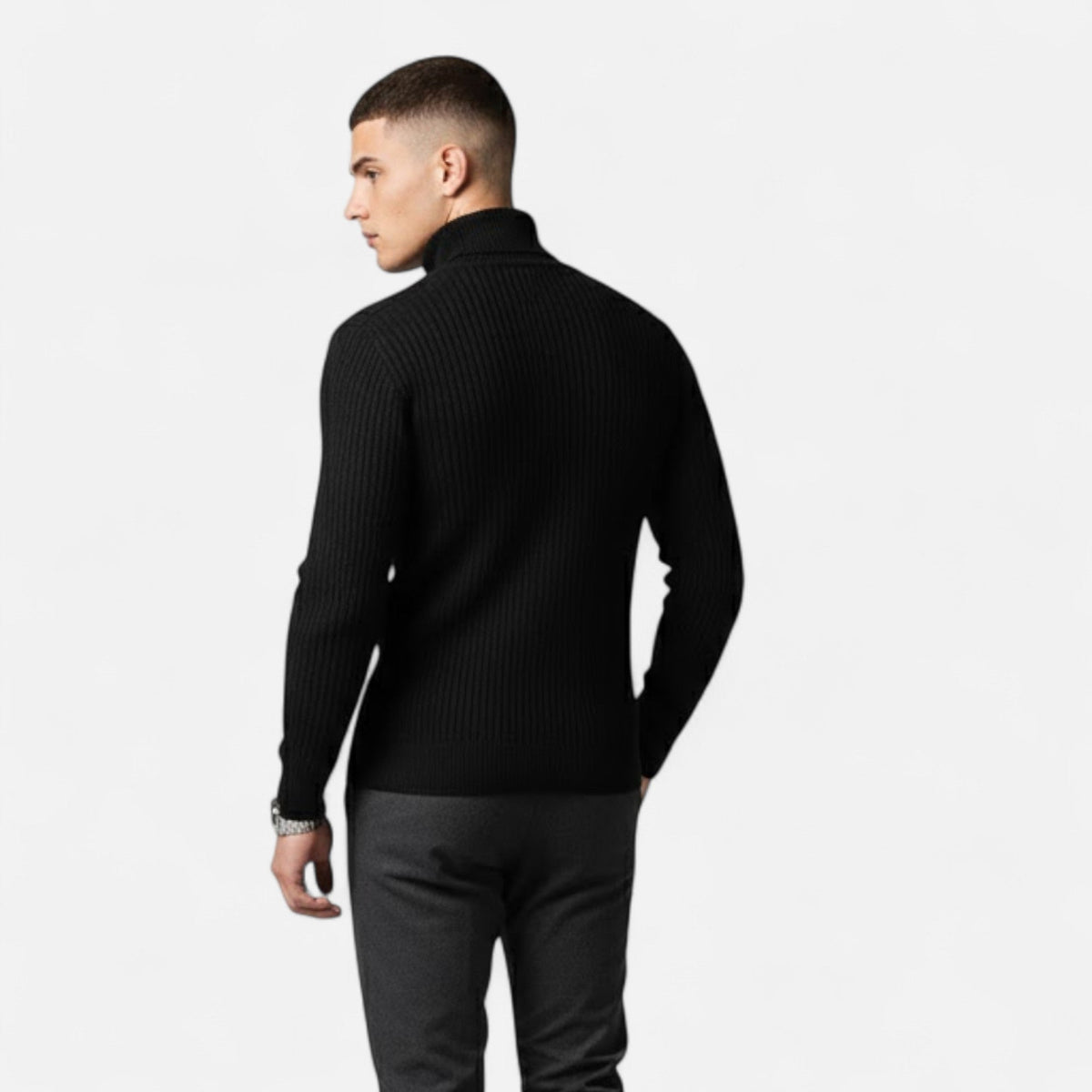 Męski Sweter Oversize ze Stójką i Prążkowaną Fakturą - 6