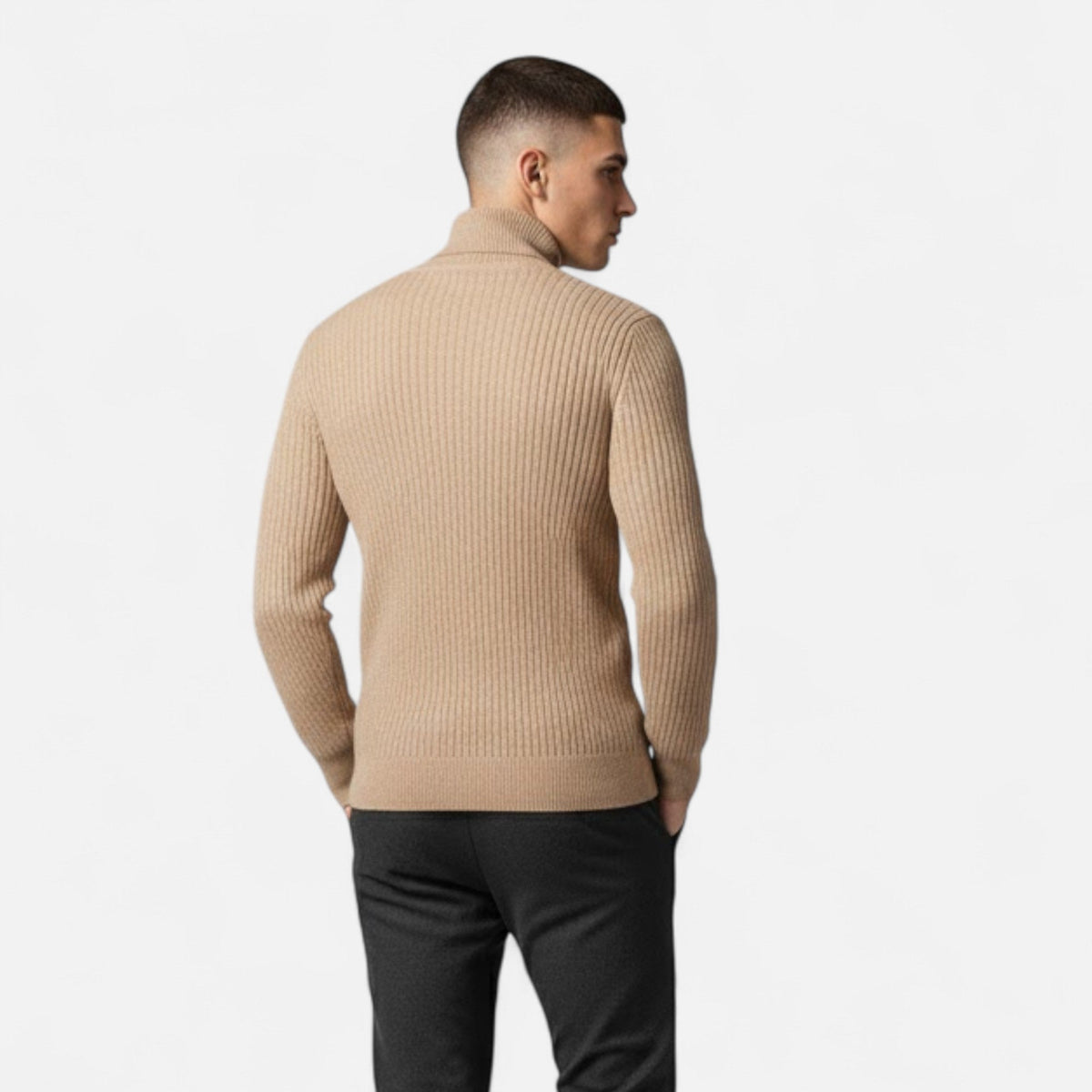 Męski Sweter Oversize ze Stójką i Prążkowaną Fakturą - 9