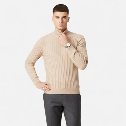 Męski Sweter Oversize ze Stójką i Prążkowaną Fakturą