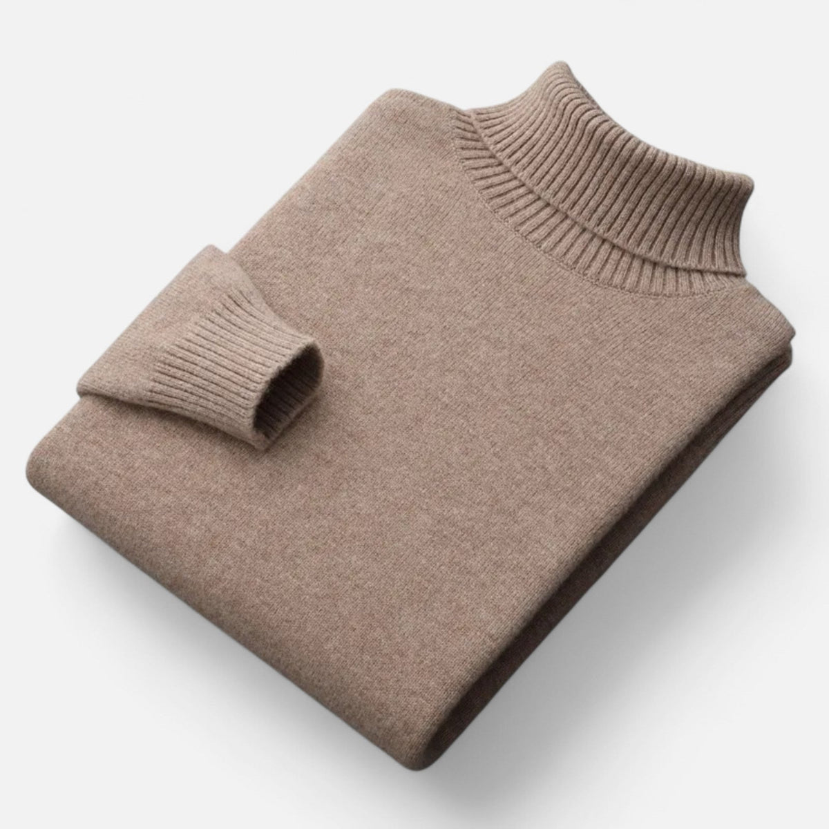 Męski Sweter Oversize ze Stójką i Prążkowaną Fakturą - Camel