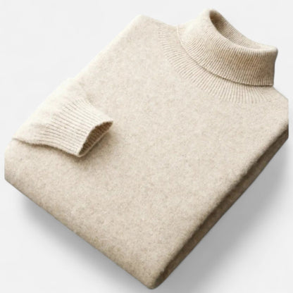 Męski Sweter Oversize ze Stójką i Prążkowaną Fakturą - Beżowy