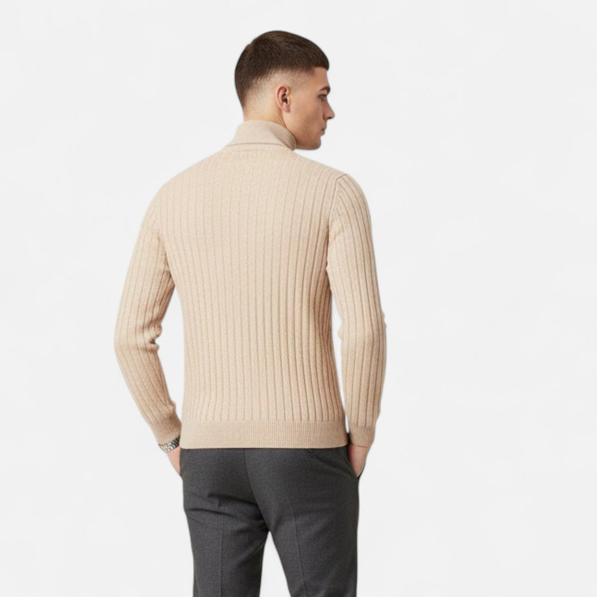 Męski Sweter Oversize ze Stójką i Prążkowaną Fakturą - 3