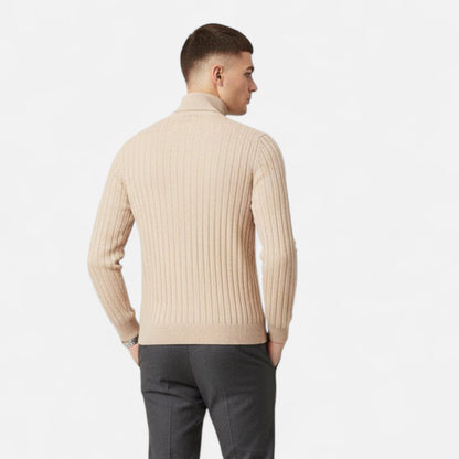 Męski Sweter Oversize ze Stójką i Prążkowaną Fakturą - 3