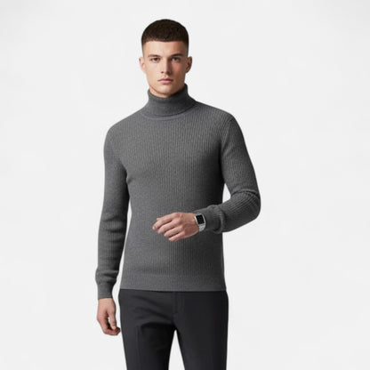 Męski Sweter Oversize ze Stójką i Prążkowaną Fakturą - 11