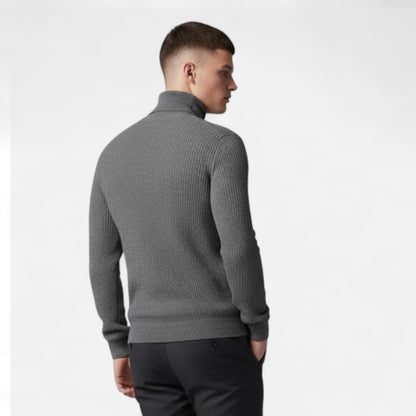 Męski Sweter Oversize ze Stójką i Prążkowaną Fakturą - 12