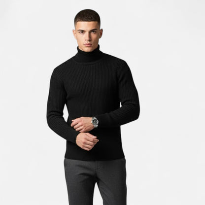 Męski Sweter Oversize ze Stójką i Prążkowaną Fakturą - 5