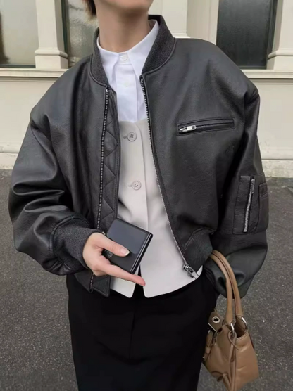 Damska Kurtka Bomber Oversize z Zamkiem - Szary