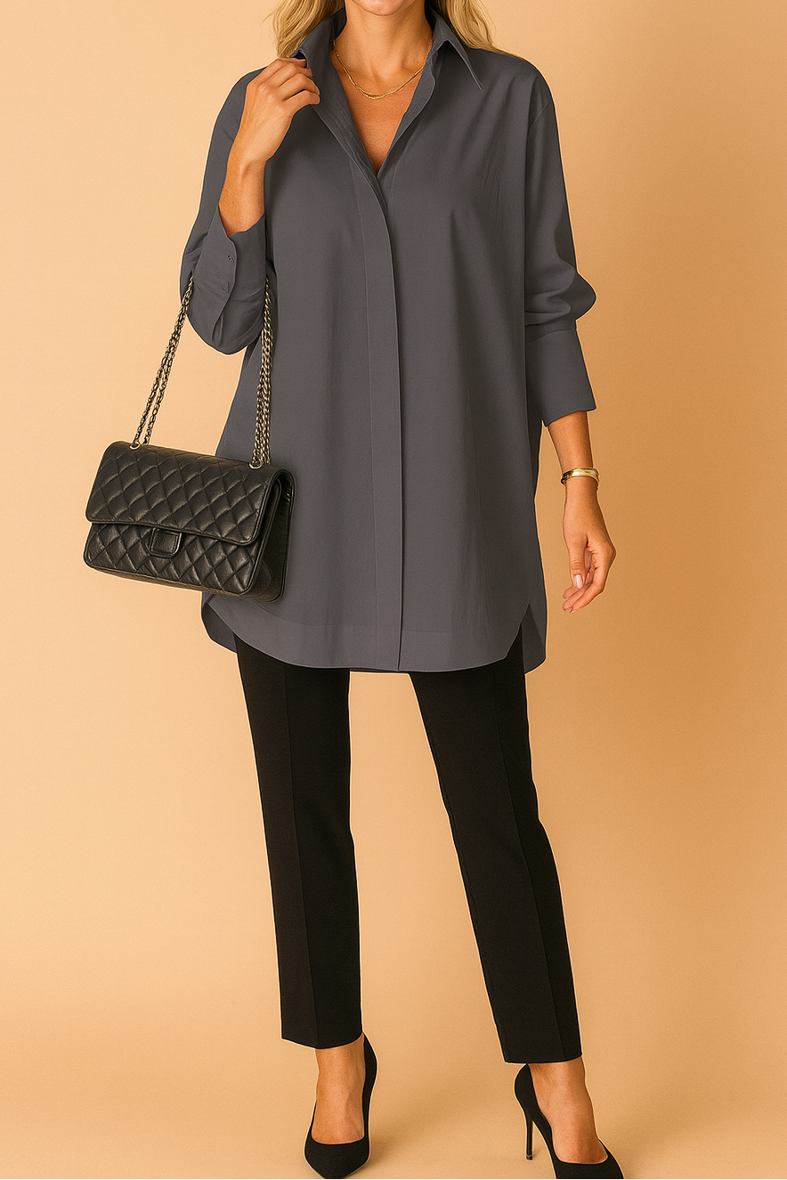 Damska Koszula Oversize z Długim Rękawem - Ciemnoszary