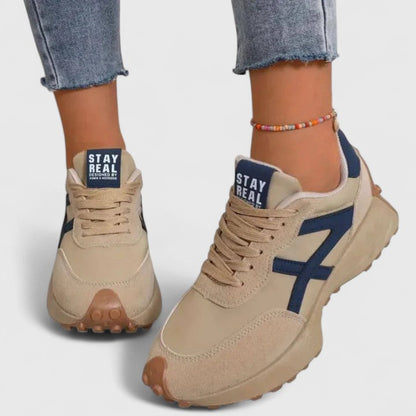 Damskie Sneakersy na Grubej Podeszwie z Zamszowymi Wstawkami - Beżowy