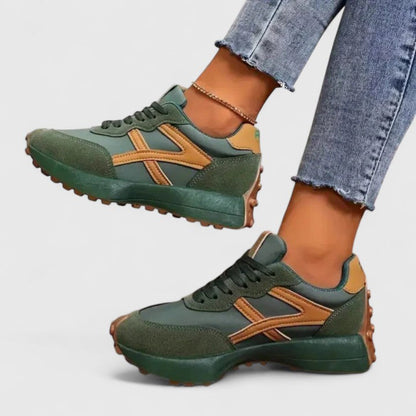 Damskie Sneakersy na Grubej Podeszwie z Zamszowymi Wstawkami - Zielony