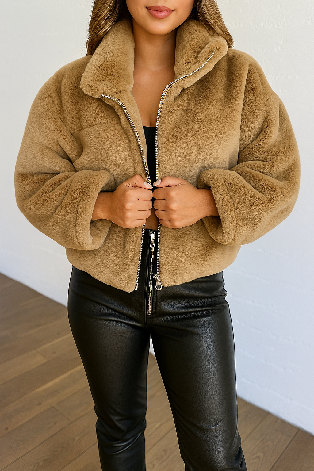 Damska Kurtka Oversize z Zamkiem - Khaki