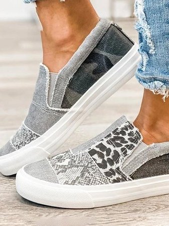 Damskie Wsuwane Sneakersy Patchworkowe ze Zwierzęcym Nadrukiem - 11