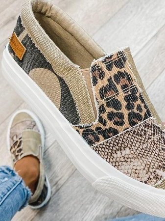 Damskie Wsuwane Sneakersy Patchworkowe ze Zwierzęcym Nadrukiem - 8