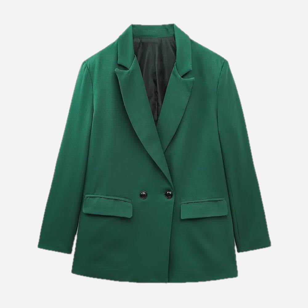 Damska Marynarka Dwurzędowa z Klapami z Wcięciem i Dopasowaną Sylwetką - 2