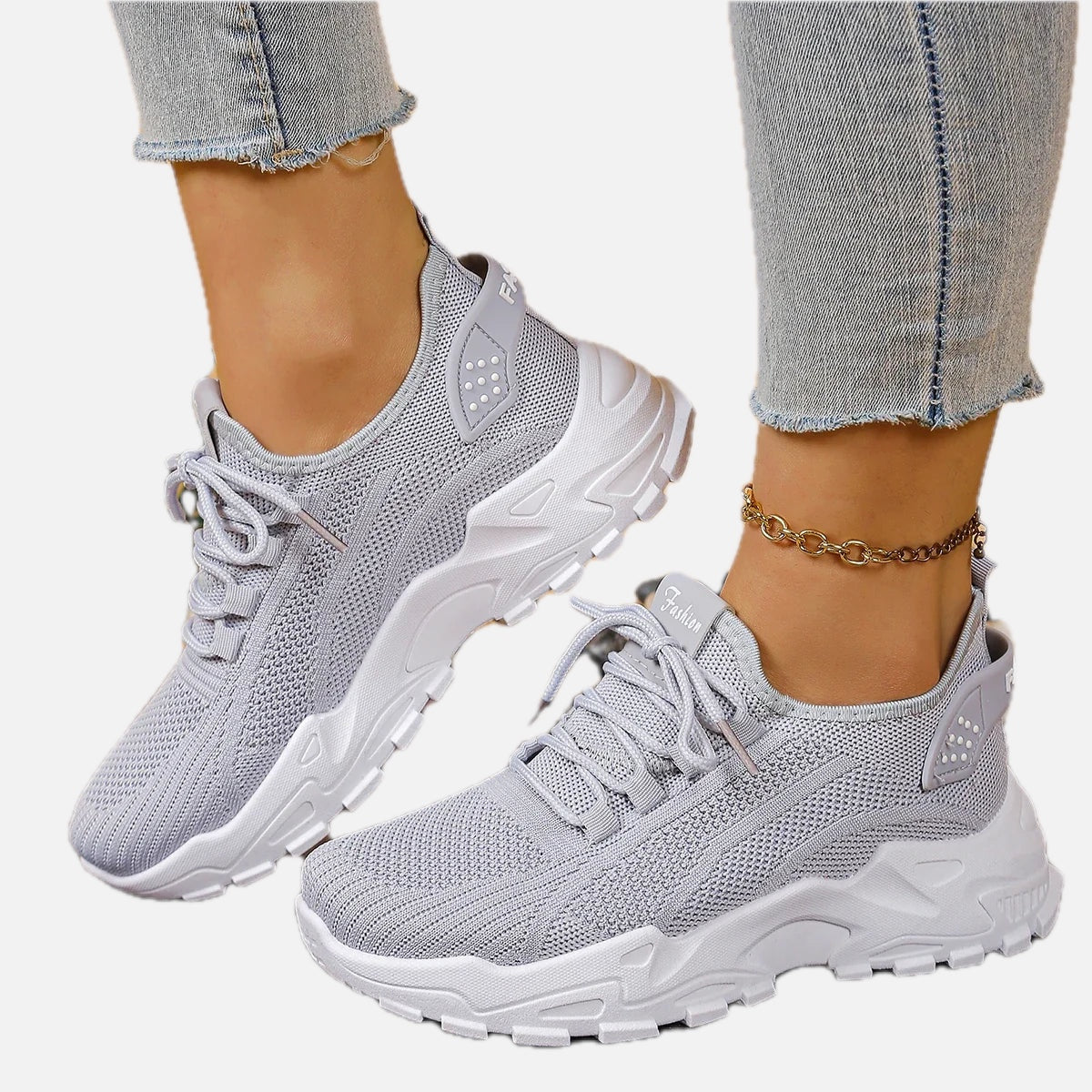 Damskie Sneakersy z Siateczkową Cholewką i Grubą Podeszwą - 2