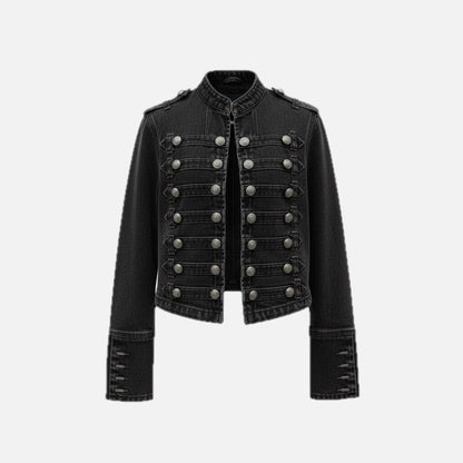 Damska Kurtka Jeansowa w Stylu Militarnym z Ozdobnymi Guzikami - 3