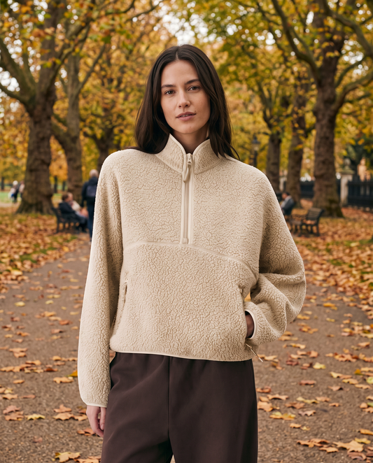 Damska Krótka Bluza z Półzamkiem w Stylu Sherpa