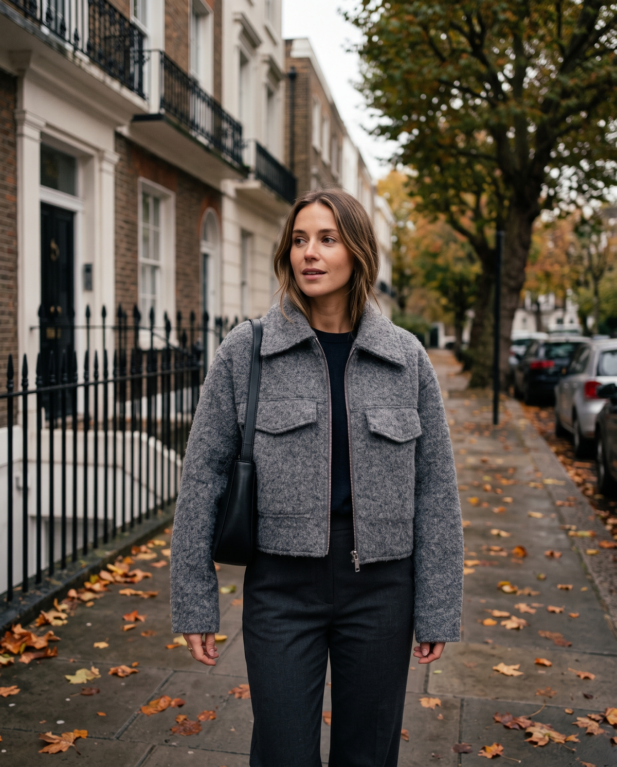 Damska Krótka Kurtka z Kołnierzem i Zamkiem