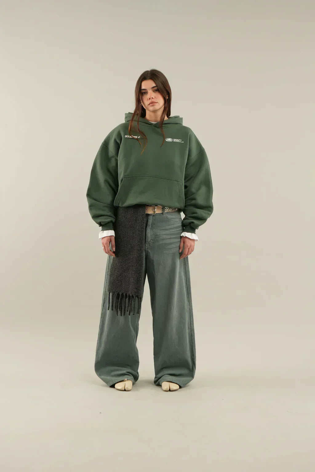 Damska Bluza Oversize z Regulowanym Kapturem - Zielony