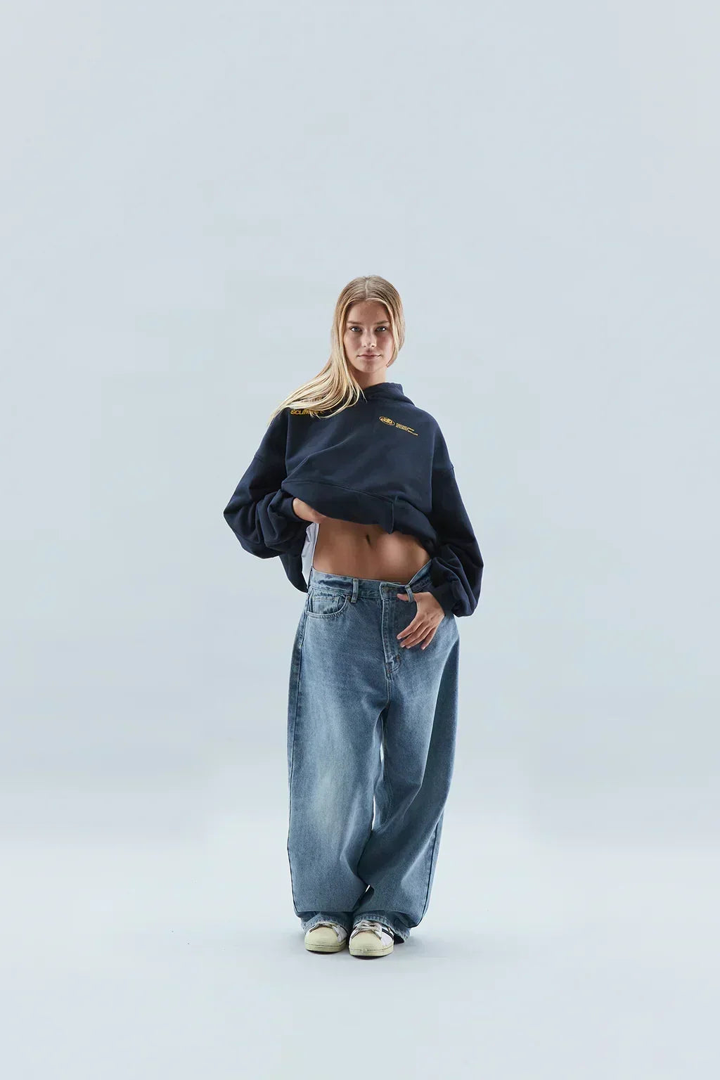 Damska Bluza Oversize z Regulowanym Kapturem - Granatowy