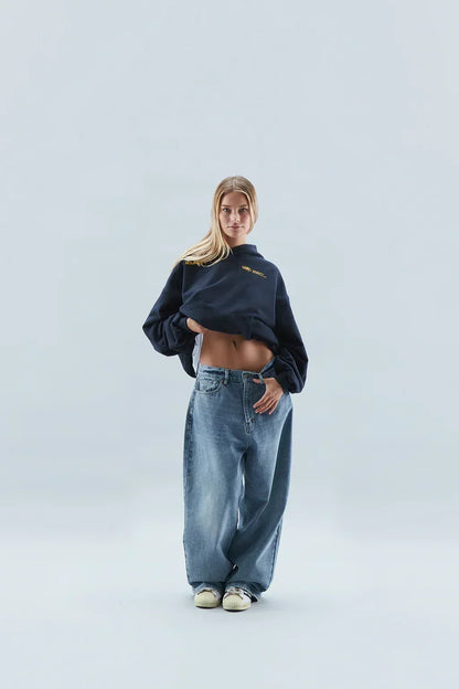 Damska Bluza Oversize z Regulowanym Kapturem - Granatowy