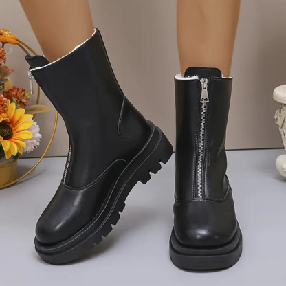 Damskie Botki Zimowe Ocieplane na Zamek - Czarny