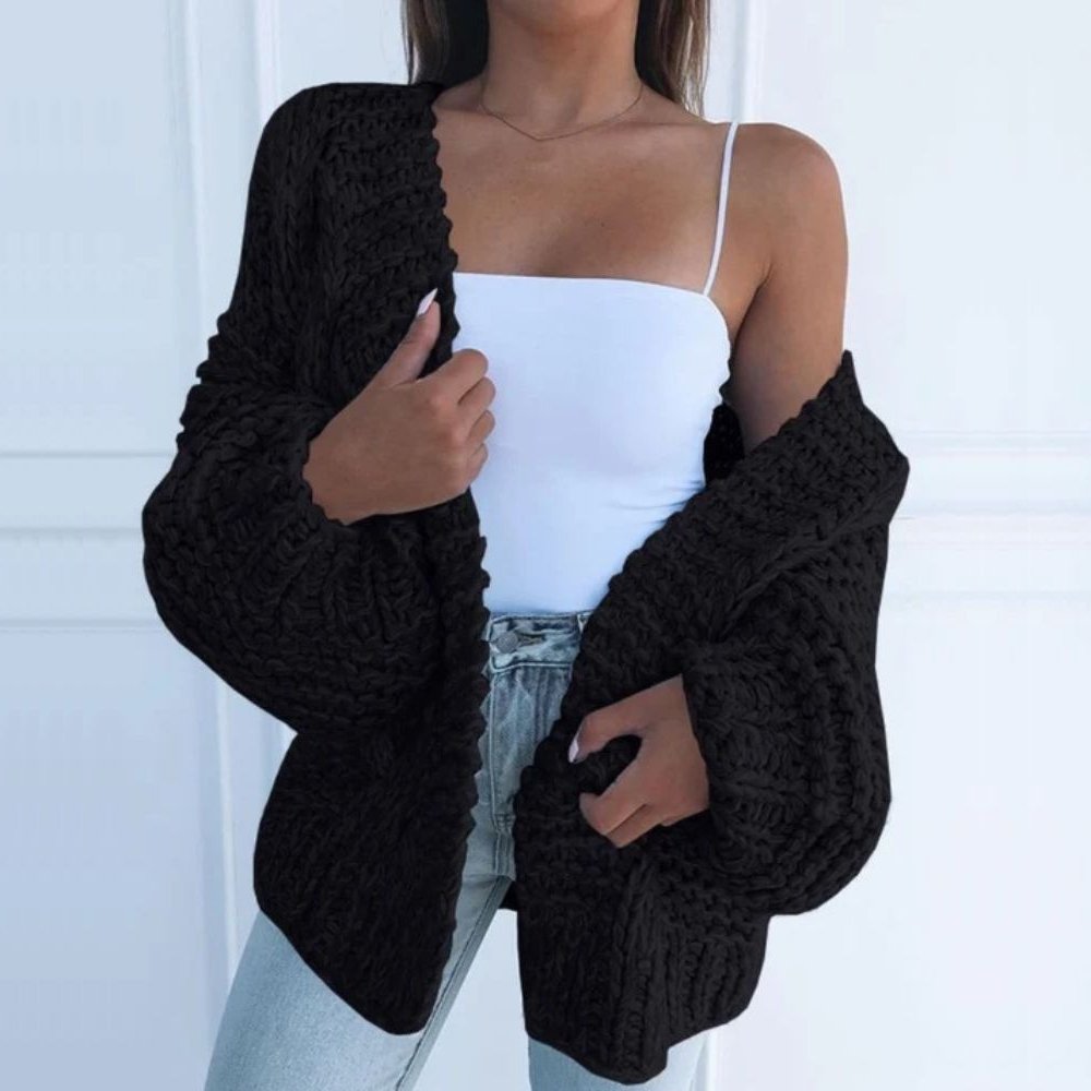 Damski Sweter Rozpinany Oversize z Grubym Splotem i Luźnym Krojem