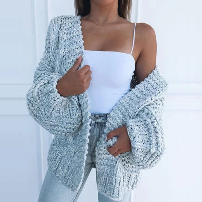 Damski Sweter Rozpinany Oversize z Grubym Splotem i Luźnym Krojem - 4