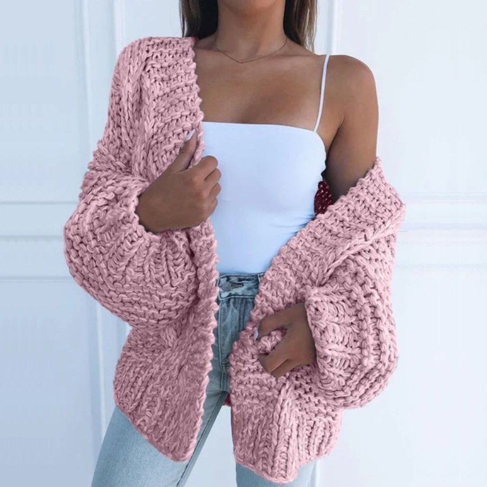 Damski Sweter Rozpinany Oversize z Grubym Splotem i Luźnym Krojem - 3