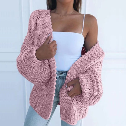 Damski Sweter Rozpinany Oversize z Grubym Splotem i Luźnym Krojem - 3