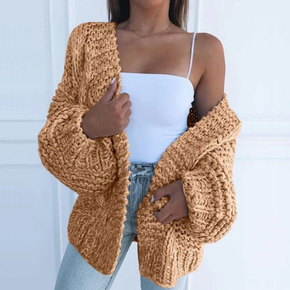 Damski Sweter Rozpinany Oversize z Grubym Splotem i Luźnym Krojem - 2