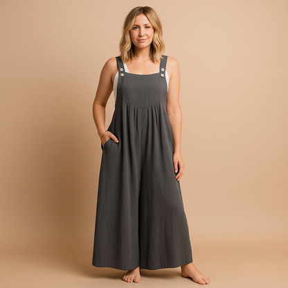 Damska Długa Pinafore Jumpsuit z Szerokimi Nogawkami - Ciemnoszary