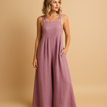 Damska Długa Pinafore Jumpsuit z Szerokimi Nogawkami - Fioletowy