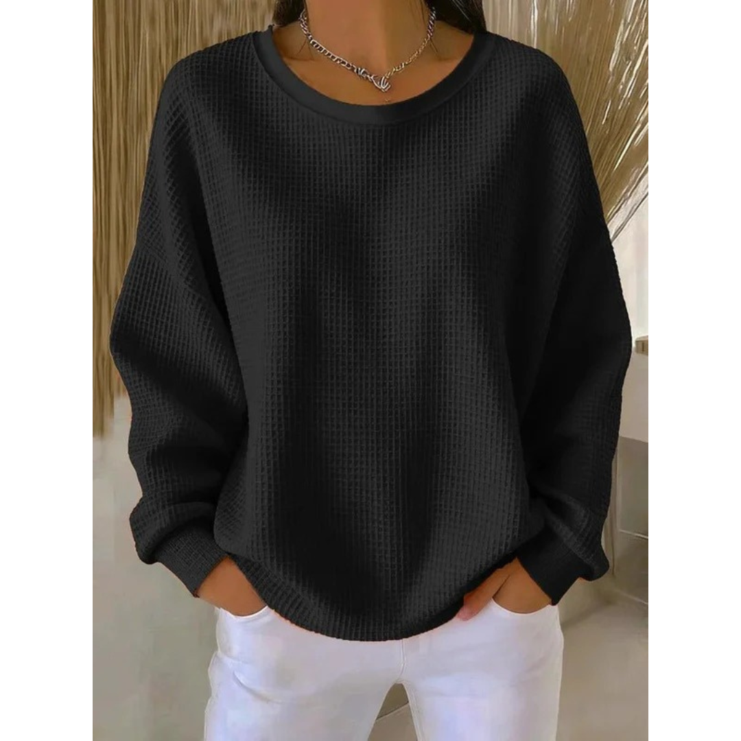 Damski Oversize Sweter z Okrągłym Dekoltem - Czarny