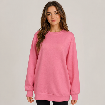 Damski Oversize Sweter z Okrągłym Dekoltem - Różowy