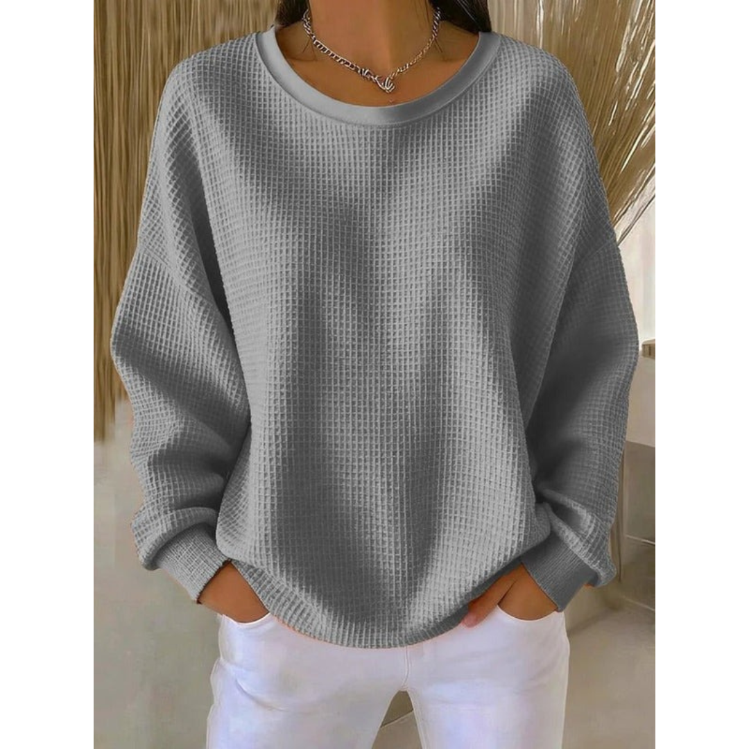 Damski Oversize Sweter z Okrągłym Dekoltem - Szary
