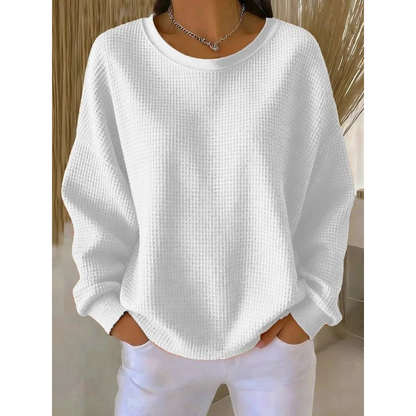 Damski Oversize Sweter z Okrągłym Dekoltem - Biały
