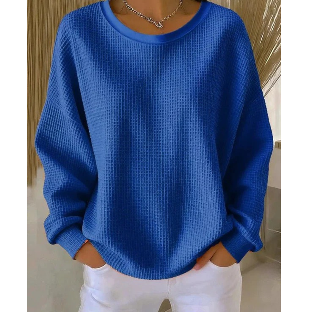 Damski Oversize Sweter z Okrągłym Dekoltem - Granatowy
