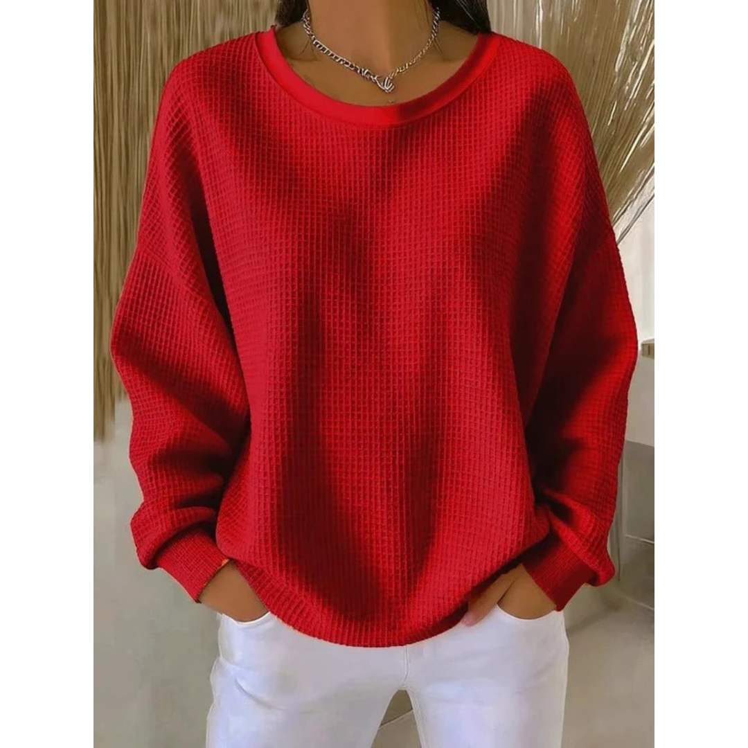 Damski Oversize Sweter z Okrągłym Dekoltem - Czerwony