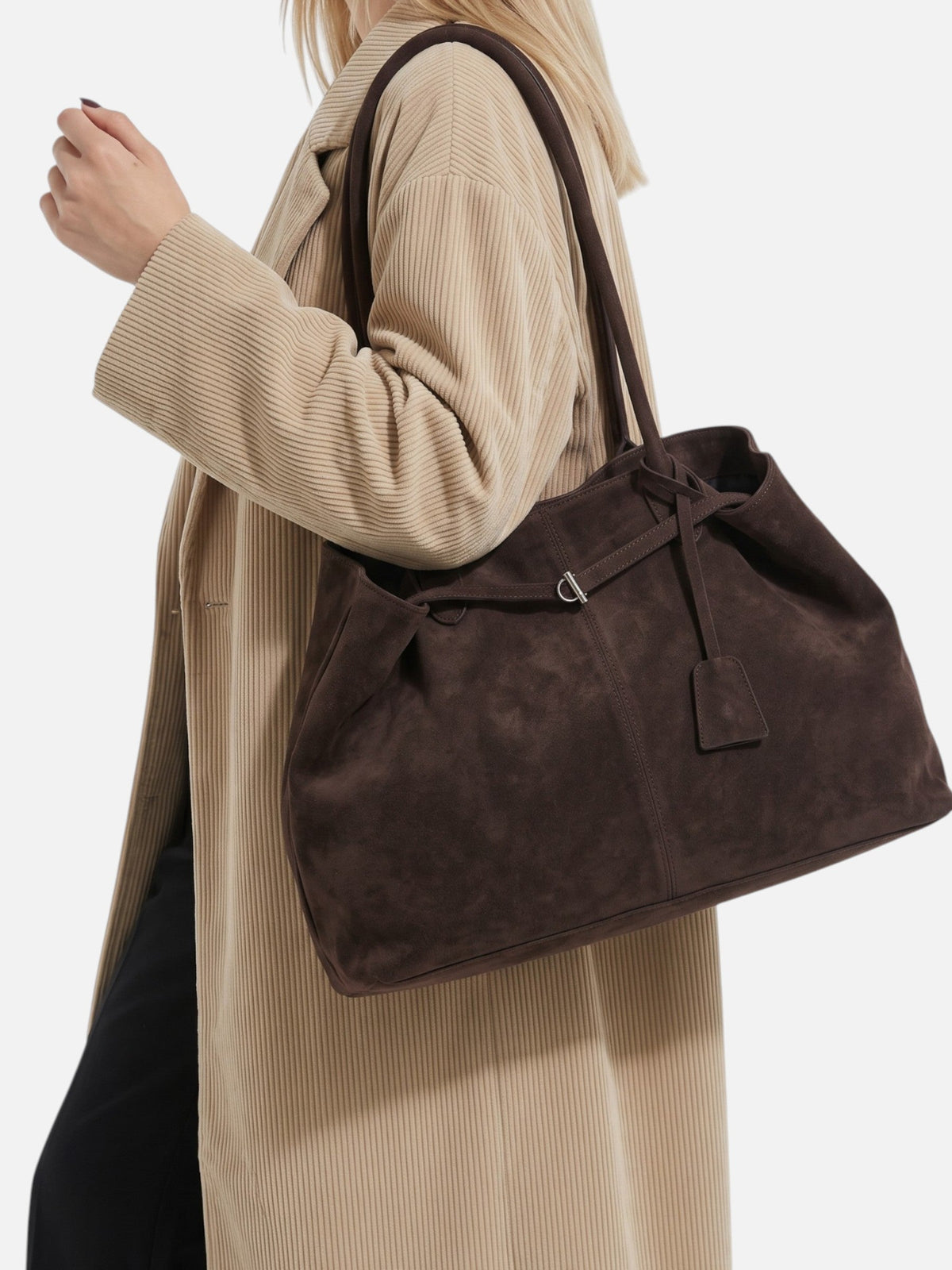 Damska Torba Shopper z Klamrą i Zamszowym Wykończeniem - 6