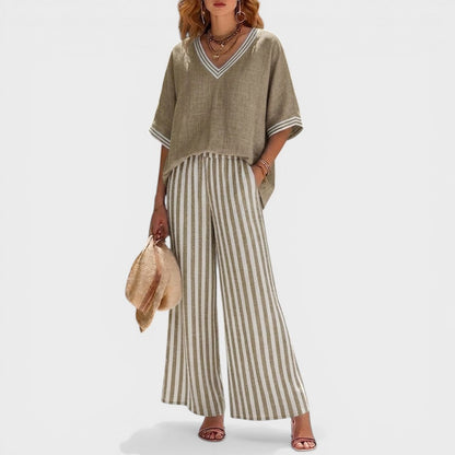Damska Bluzka Oversize z Dekoltem w Serek - Khaki