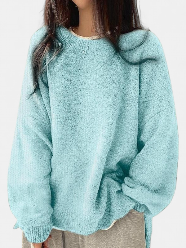 Damski Sweter Oversize z Opuszczonymi Ramionami i Rozcięciami przy Dole - Miętowy