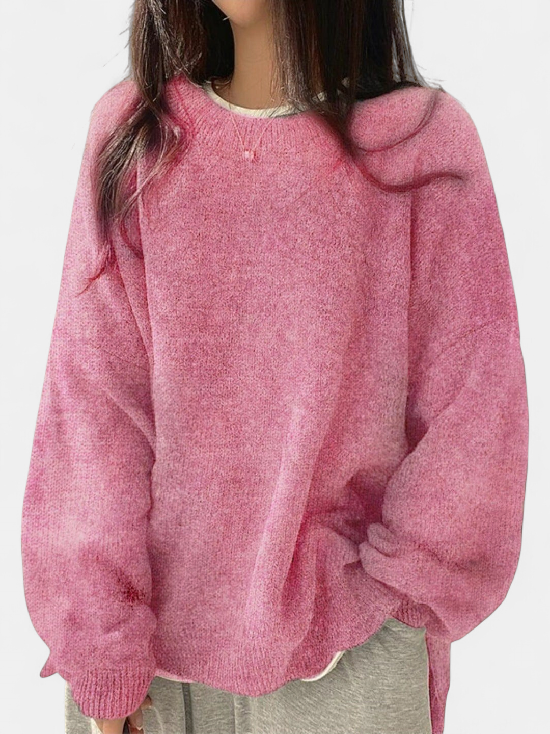 Damski Sweter Oversize z Opuszczonymi Ramionami i Rozcięciami przy Dole - Różowy