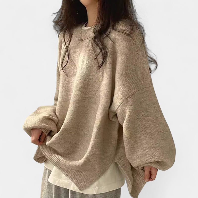 Damski Sweter Oversize z Opuszczonymi Ramionami i Rozcięciami przy Dole - 9