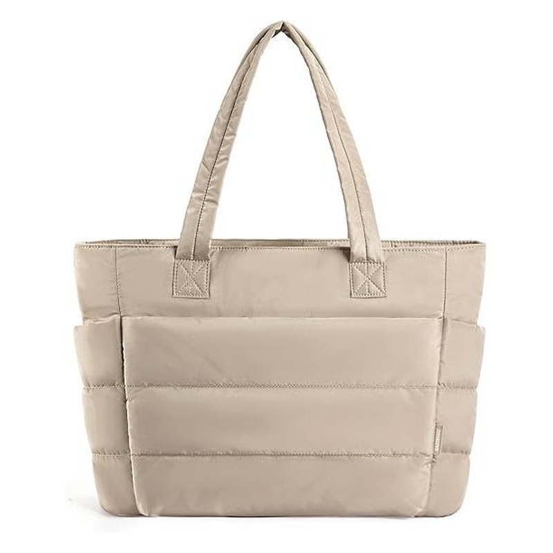 Damska Torba Shopperka Pikowana z Wyściełanymi Paskami - Khaki