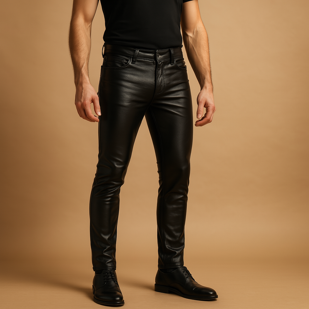 Męskie Spodnie Slim Fit z Wysokim Stanem - Czarny
