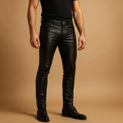 Męskie Spodnie Slim Fit z Wysokim Stanem - Czarny