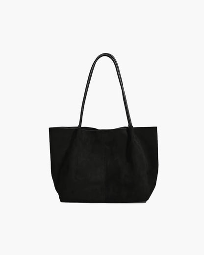 Damska Torba Shopper z Kosmetyczką, Dwuczęściowy Komplet w Stylu Retro - Czarny