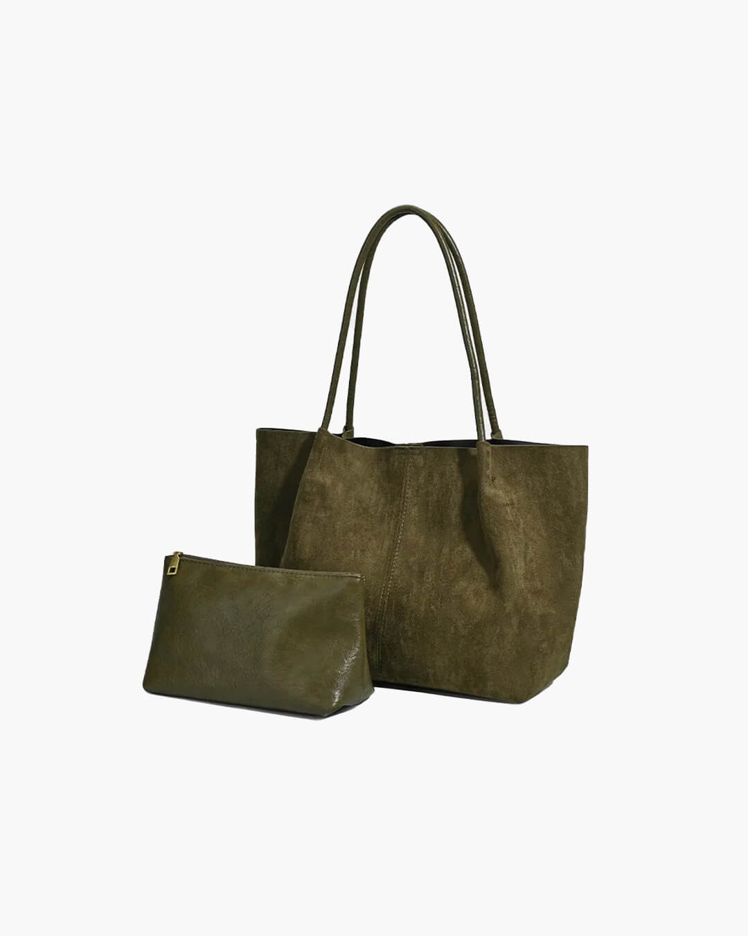Damska Torba Shopper z Kosmetyczką, Dwuczęściowy Komplet w Stylu Retro - 8